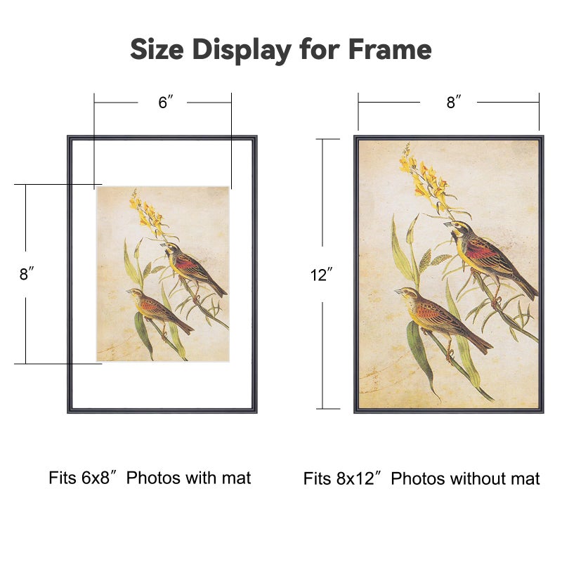 Fkvat 8x12 Picture Frame Set of 3, Black Modern Aluminum Metal Photo Frame with HD Glass, Fits 6x8 with Mat or 8 x 12 without Mat, for Tabletop and Wall Mounting - Image 2